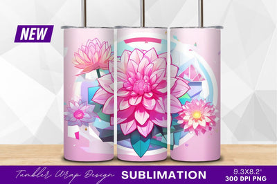 Pink dahlias with abstract background tumbler png Sublimation Regulrcrative 