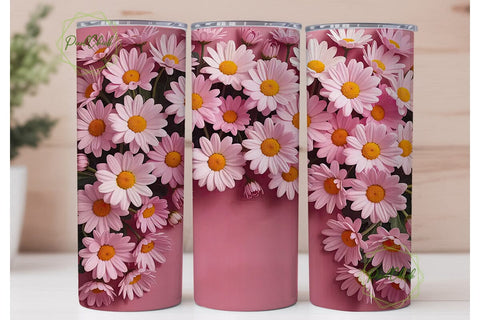 Pink Daisy Delight 20oz Tumbler Wrap Sublimation PixelChick 