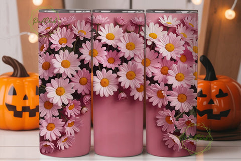 Pink Daisy Delight 20oz Tumbler Wrap Sublimation PixelChick 