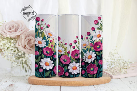 Pink Daisy Floral 20oz Tumbler Wrap Sublimation sassyprint 