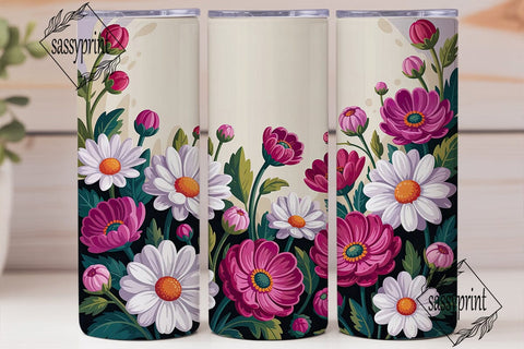 Pink Daisy Floral 20oz Tumbler Wrap Sublimation sassyprint 