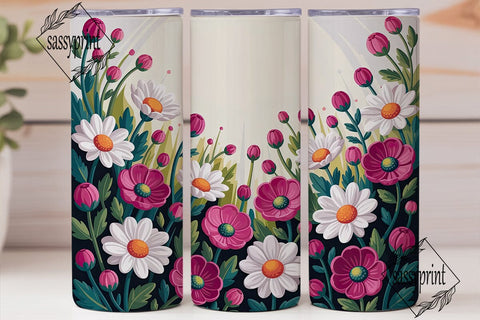 Pink Daisy Floral 20oz Tumbler Wrap Sublimation sassyprint 