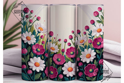 Pink Daisy Floral 20oz Tumbler Wrap Sublimation sassyprint 