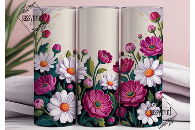 Pink Daisy Floral 20oz Tumbler Wrap Sublimation sassyprint 