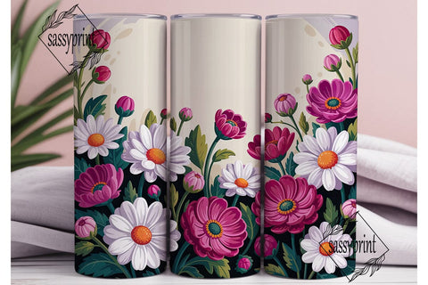 Pink Daisy Floral 20oz Tumbler Wrap Sublimation sassyprint 