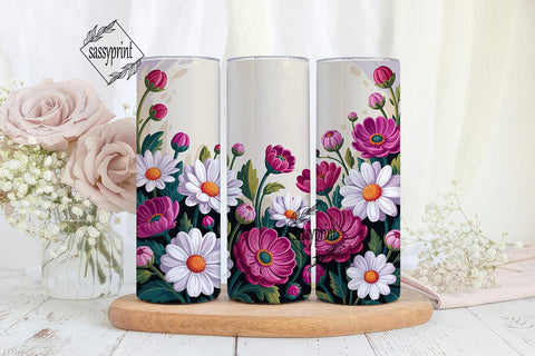 Pink Daisy Floral 20oz Tumbler Wrap Sublimation sassyprint 