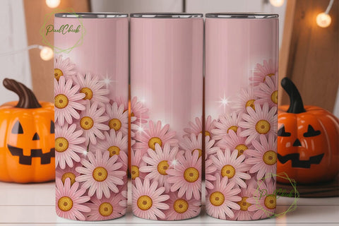 Pink Daisy Glitter 20oz Tumbler Wrap Sublimation PixelChick 