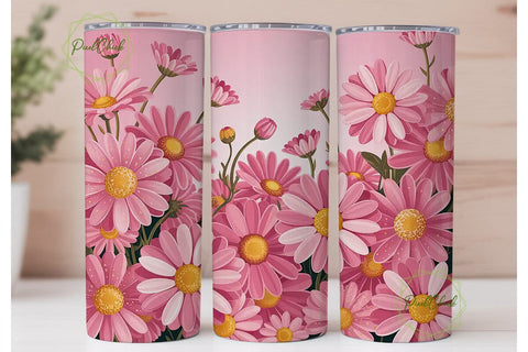 Pink Daisy Glitter 20oz Tumbler Wrap Sublimation PixelChick 