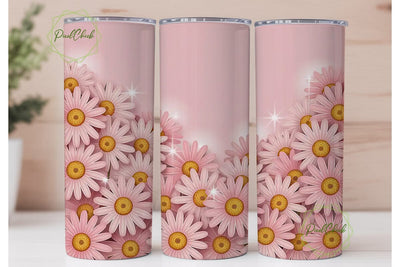 Pink Daisy Glitter 20oz Tumbler Wrap Sublimation PixelChick 