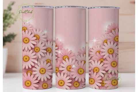 Pink Daisy Glitter 20oz Tumbler Wrap Sublimation PixelChick 