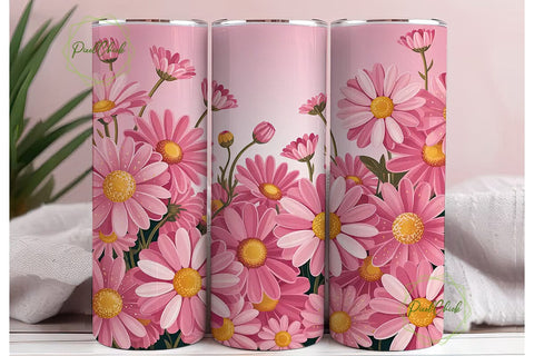 Pink Daisy Glitter 20oz Tumbler Wrap Sublimation PixelChick 