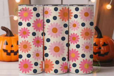 Pink Daisy Polka Dot 20oz Tumbler Wrap Sublimation PixelChick 