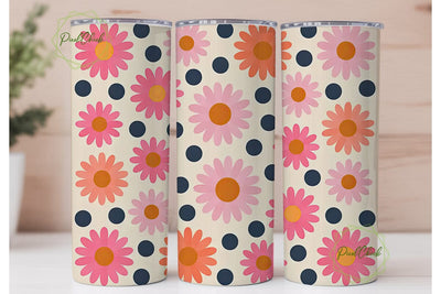 Pink Daisy Polka Dot 20oz Tumbler Wrap Sublimation PixelChick 