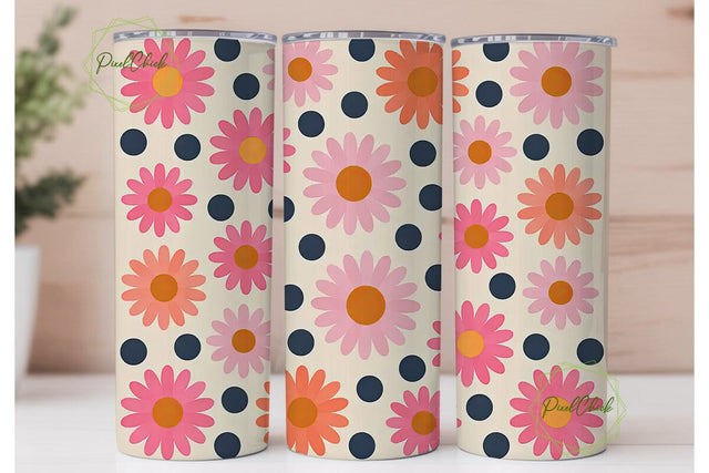Pink Daisy Polka Dot 20oz Tumbler Wrap Sublimation PixelChick 