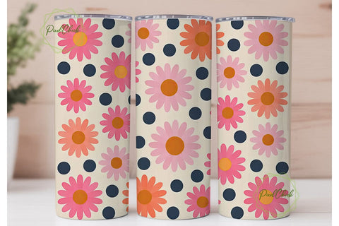 Pink Daisy Polka Dot 20oz Tumbler Wrap Sublimation PixelChick 
