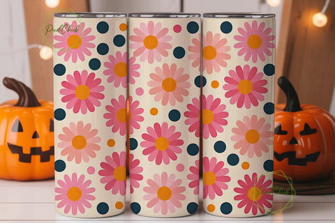 Pink Daisy Polka Dot 20oz Tumbler Wrap Sublimation PixelChick 