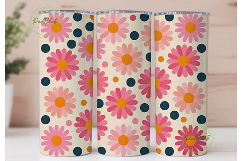 Pink Daisy Polka Dot 20oz Tumbler Wrap Sublimation PixelChick 