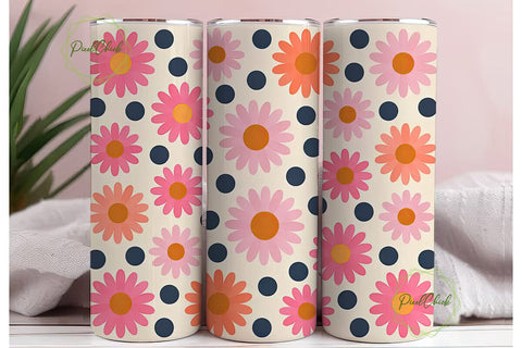 Pink Daisy Polka Dot 20oz Tumbler Wrap Sublimation PixelChick 