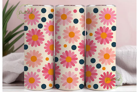 Pink Daisy Polka Dot 20oz Tumbler Wrap Sublimation PixelChick 