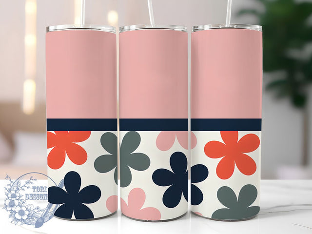 Pink Daisy Retro Floral Tumbler, Retro Floral, Vintage Wrap, Sublimation Art, 20oz Tumbler, Groovy Theme, Colorful Style Sublimation ToriDesigns 