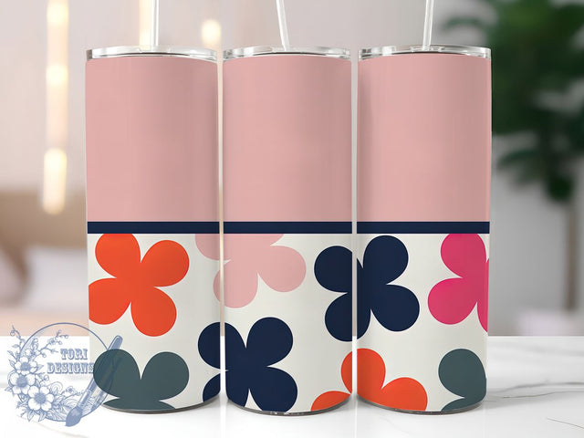 Pink Daisy Retro Floral Tumbler, Retro Floral, Vintage Wrap, Sublimation Art, 20oz Tumbler, Groovy Theme, Colorful Style Sublimation ToriDesigns 