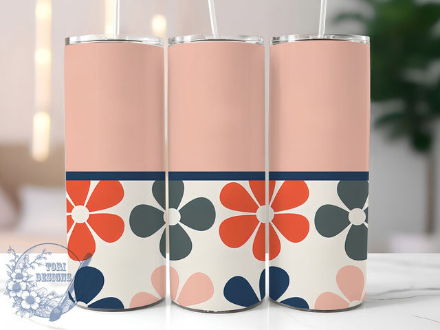 Pink Daisy Retro Floral Tumbler, Retro Floral, Vintage Wrap, Sublimation Art, 20oz Tumbler, Groovy Theme, Colorful Style Sublimation ToriDesigns 
