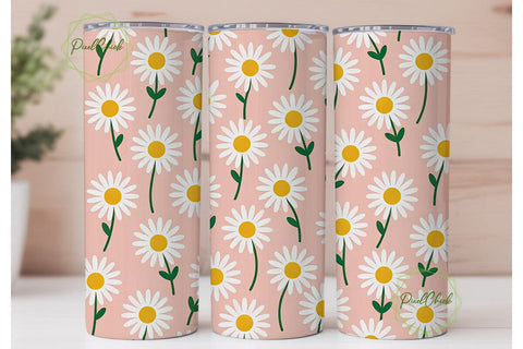 Pink Daisy Tumbler Wrap PNG Sublimation PixelChick 
