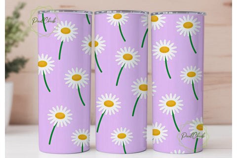 Pink Daisy Tumbler Wrap PNG Sublimation PixelChick 