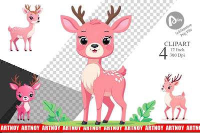 Pink Deer Valentine Clipart Sublimation artnoy 
