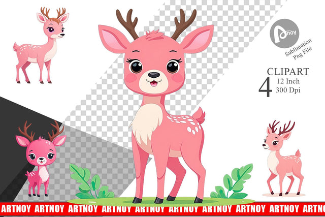 Pink Deer Valentine Clipart Sublimation artnoy 