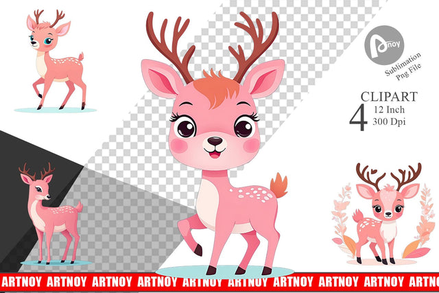 Pink Deer Valentine Clipart Sublimation artnoy 