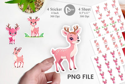 Pink Deer Valentine Sticker Sublimation artnoy 
