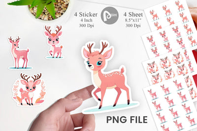 Pink Deer Valentine Sticker Sublimation artnoy 