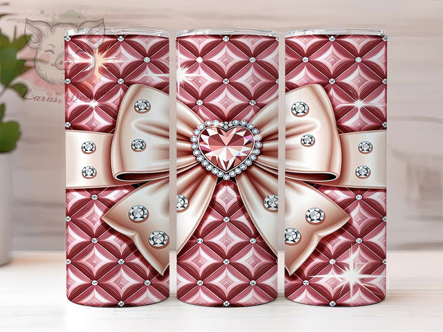 Pink Diamond Bow 20oz Tumbler, Diamond Effect, Bow Motif, Pink Theme, Sparkle Design, Whimsical Charm, Skinny Tumbler, Sublimation PNG Sublimation Lara' s Designs 