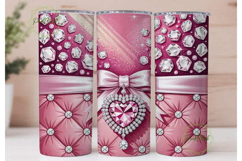 Pink Diamond Bow 20oz Tumbler Wrap Sublimation PixelChick 