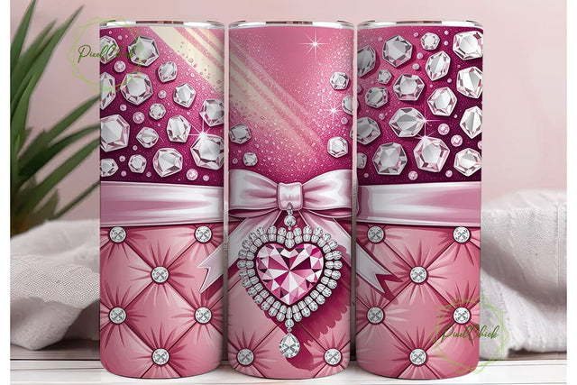 Pink Diamond Bow 20oz Tumbler Wrap Sublimation PixelChick 