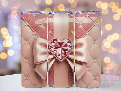 Pink Diamond Bow Tumbler, Diamond Glitter Wrap, Luxury Bow Cup, 20oz Sublimation Wrap, Stylish Gemstone Design Tumbler, Artistic Diamond Bow Cup, Elegant Pink Glam Theme Wrap Sublimation SvggirlplusArt 