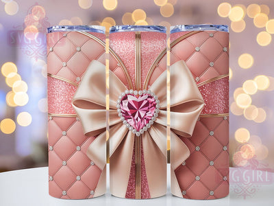 Pink Diamond Bow Tumbler, Diamond Glitter Wrap, Luxury Bow Cup, 20oz Sublimation Wrap, Stylish Gemstone Design Tumbler, Artistic Diamond Bow Cup, Elegant Pink Glam Theme Wrap Sublimation SvggirlplusArt 