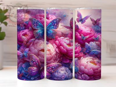 Pink Diamond Butterfly 20oz Tumbler, Glitter Diamond Cup Wrap, Sparkly Butterfly Design, Sublimation Tumbler Wrap, 20Oz Tumbler Design, Artistic Glitter Cup, Stylish Diamond Butterfly Wrap Sublimation Lara' s Designs 