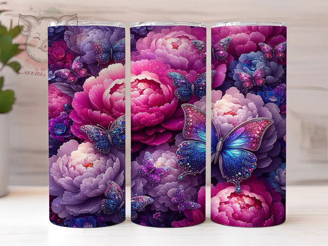 Pink Diamond Butterfly 20oz Tumbler, Glitter Diamond Cup Wrap, Sparkly Butterfly Design, Sublimation Tumbler Wrap, 20Oz Tumbler Design, Artistic Glitter Cup, Stylish Diamond Butterfly Wrap Sublimation Lara' s Designs 
