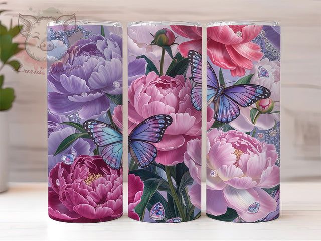 Pink Diamond Butterfly 20oz Tumbler, Glitter Diamond Cup Wrap, Sparkly Butterfly Design, Sublimation Tumbler Wrap, 20Oz Tumbler Design, Artistic Glitter Cup, Stylish Diamond Butterfly Wrap Sublimation Lara' s Designs 