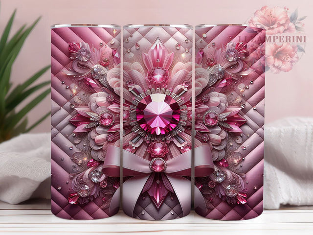 Pink Diamond Glam Tumbler, Diamond Bow, Sparkle Theme, Elegant Style, Luxury Design, 20Oz Tumbler, Sublimation Wrap Sublimation Li Zamperini 