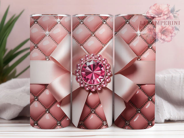 Pink Diamond Glam Tumbler, Diamond Bow, Sparkle Theme, Elegant Style, Luxury Design, 20Oz Tumbler, Sublimation Wrap Sublimation Li Zamperini 