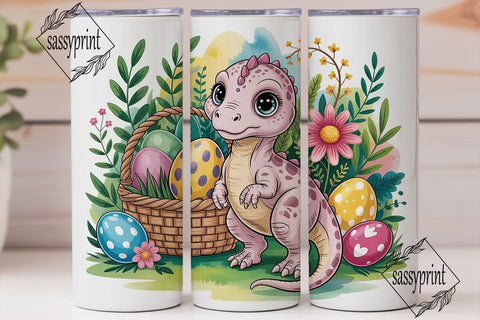 Pink Dino Easter Eggs Tumbler Wrap PNG Sublimation sassyprint 
