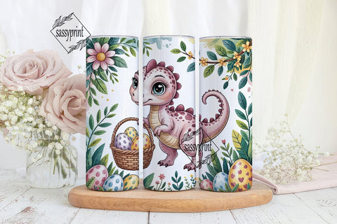 Pink Dino Easter Eggs Tumbler Wrap PNG Sublimation sassyprint 