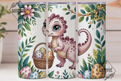 Pink Dino Easter Eggs Tumbler Wrap PNG Sublimation sassyprint 