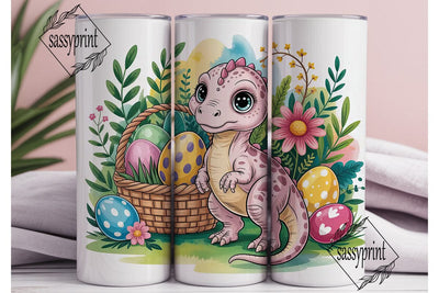 Pink Dino Easter Eggs Tumbler Wrap PNG Sublimation sassyprint 