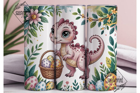 Pink Dino Easter Eggs Tumbler Wrap PNG Sublimation sassyprint 