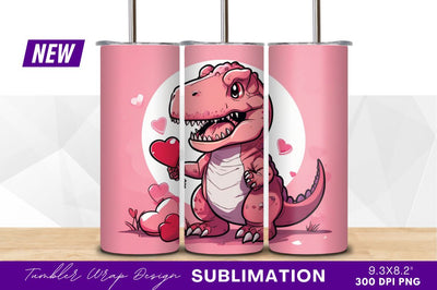 Pink dinosaur holding heart tumbler png Sublimation Regulrcrative 