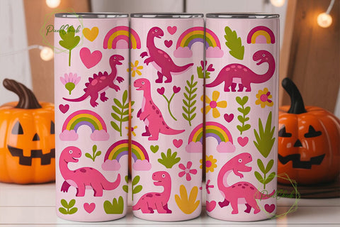 Pink Dinosaur Tumbler Wrap Sublimation PixelChick 